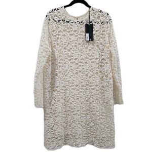 Future Collective Lace Midi Dress L Cream Ivory Floral Crochet Long Sleeve Boho